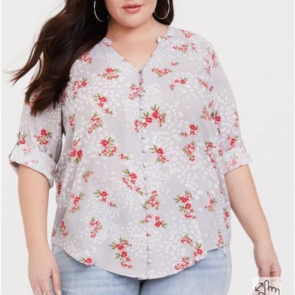 Torrid Harper Challis Button-Front 3/4 Sleeve Blouse